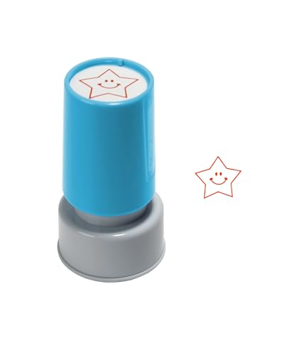 Round Teacher Stamp for Classroom - Happy Star Self-Inking Stamp- Red Ink