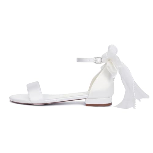 Comfortable Wedding Shoes for Bride Flat Wedding Sandals Open Toe Bridal Flats with Bow3