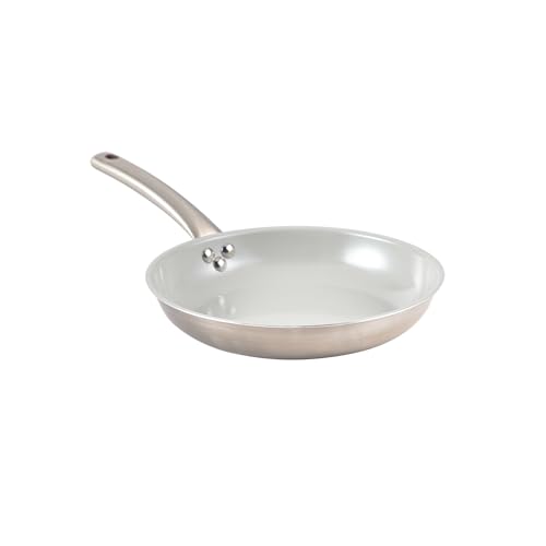 Image of IMUSA 8" Inch Stainless Steel Frying Pan with Gray Ceramic Nonstick Coating, 2 Ply Aluminum Construction, Oven Safe and Induction Compatible Skillet