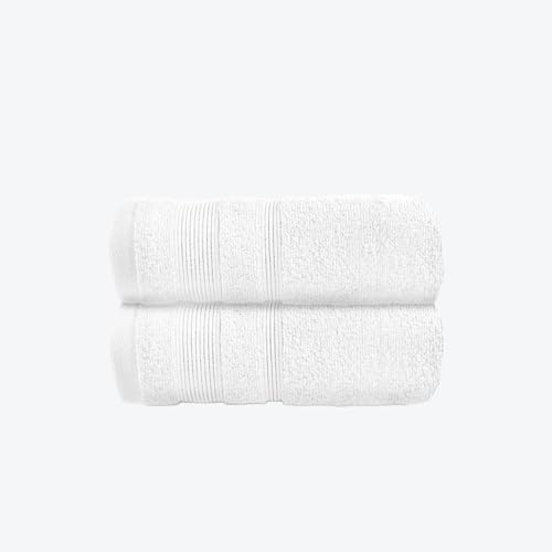 Image of Allure Zero Twist Hand Towel Set for Bathroom, Pack of 2, 50 x 85cm, 100% Egyptian Cotton (White)