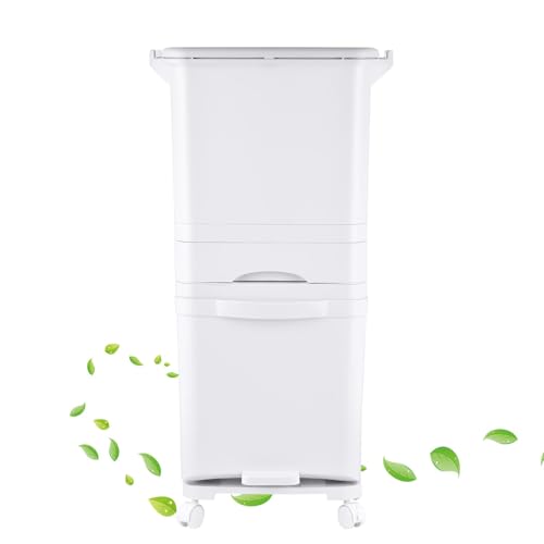 Genérico Mülleimer Küche 3 Fächer, Bote De Basura De Cocina Para El Hogar,42L Recycling Große Abfalleimer Aus Kunststoff Mülltrennsystem, Tretmülleimer Mit Deckel Auf Rädern Für Küche Wohnung Büro