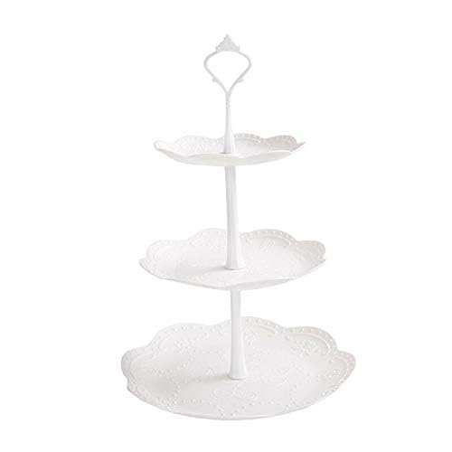WOPPLXY Alzata A 3 Ripiani Bianca – Diametri 14,5/19,5/24,5 Cm, Altezza 33,5 Cm, Portapasticceria In Plastica Alimentare, Smontabile