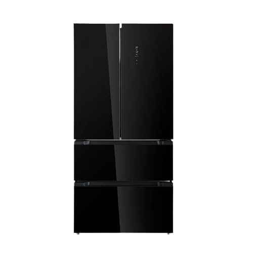 EVVO Frigorífico francés F80B Glass, 327l + 183l, Motor Inverter, Puerta de cristal, Total No Frost, Multi Air Flow, Freon Free, Negro