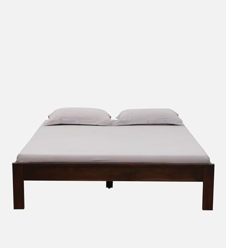 Image of Wood King Size Bed Without Storage for Bedroom Home Solid Wood Without Storage King Palang Cot for Hotels (King Size, Walnut Finish, 1 Piece)