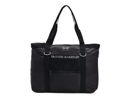 Under Armour Womens Studio Packable Tote Bag, (001) Black / / Metallic Gun Metal, One Size Fits Most