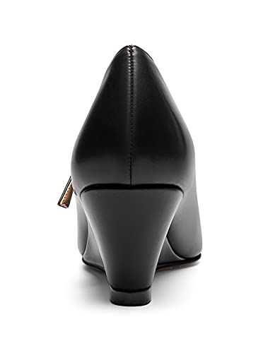 Mettesally Women's Wedge Pumps Pointed Toe Ankle Strap Mid Heel Comfortable Dress Shoes4