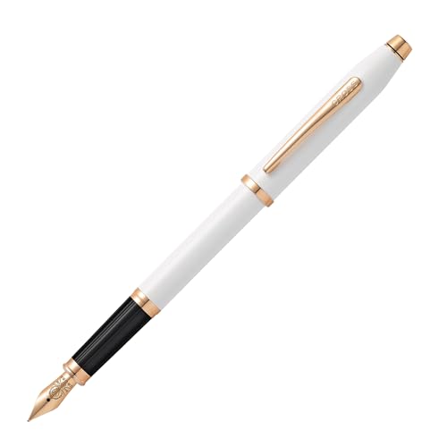 Cross Century II Pearlescent White Lacquer Medium Nib Fountain Pen - Professional Pen for Everyday Use - Smooth Writing - Comfortable Grip - Black Ink - Durable Construction