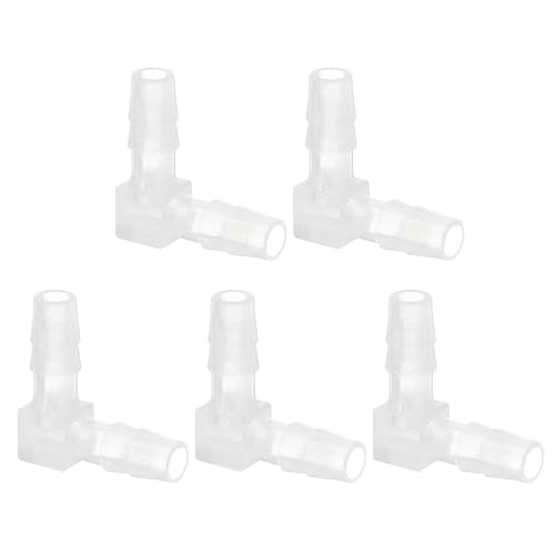 PATIKIL 5pcs Codo de 90 Grados Espiga para Manguera, L Conectores de Bomba de Aire de 2 Vías de Plástico Accesorios de Empalme Igual Adaptador de Púas para Acuario Gas Líquido, 6mm