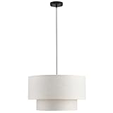 20' Pendant Light Fixtures, 3-Light Drum Fabric Pendant Light with 2-Tier Linen Lampshade, Modern Hanging Chandelier for Dining Room Living Room Kitchen Entryway Hallway