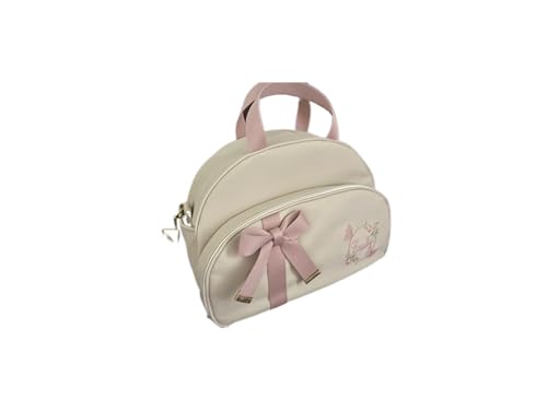 Bolsa Maternidade personalizado Elegante, Bege com Laço Rosa, Design Delicado com Alças Duplas