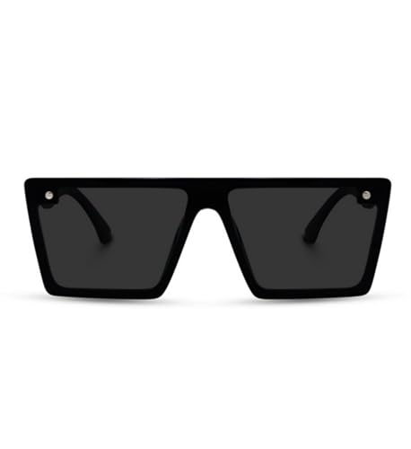 Image of Square Sunglasses for Men & Women UV400 Stylish Flat Top Fashion Black Shades