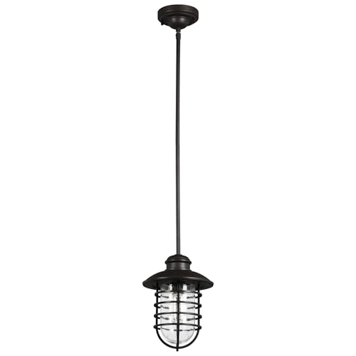 Image of Design House 588996-BRZ Stevenson Rustic Industrial 1-Light Indoor Dimmable Pendant with Clear Seedy Glass and Metal Wire Shade for Kitchen Island barBedroom, Bronze