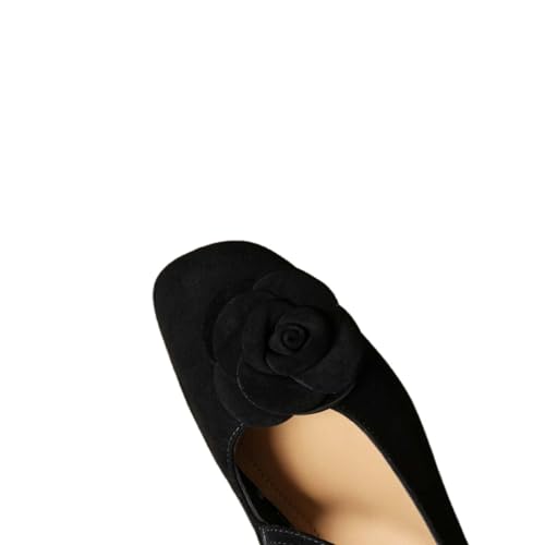 TinaCus Handmade Women's Suede Leather Floral Square Toe Lightweight Mary Jane Shoes2