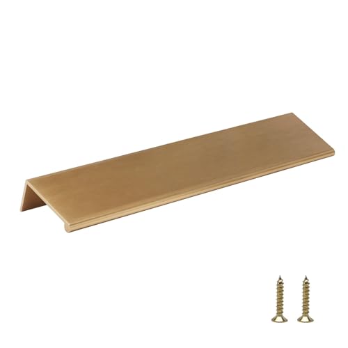 Image of Rergy 10 Pack 6-1 /4 inch Cabinet Pulls Champagne Bronze Finger Pulls | Aluminum Alloy Champagne Gold Edge Pulls Modern Cabinet Handles for Kitchen, Cupboard, Drawers, Dressers, Screws Included