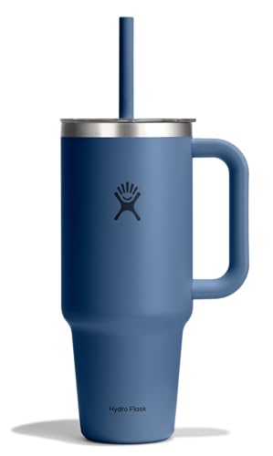 Hydro Flask 40 Oz Clear Lid Travel Tumbler with Straw and Handle - Insulated Stainless Steel in 40 Oz Harbor Blue