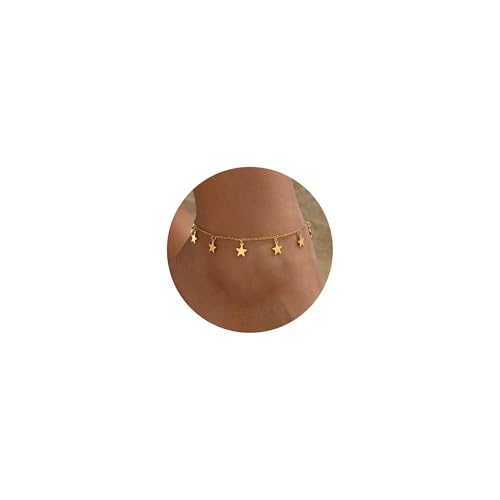 Image of 18K Gold Plated Anklets for Women Dainty Non Tarnish Ankle Bracelets Cuban Link Chain Anklets Layered Heart Beads Rhinestone Anklet Trendy Foot Jewelry