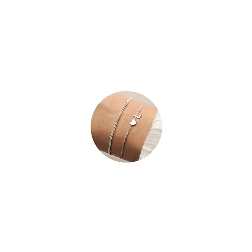 CASSIECA Bracciale Iniziale Bracciale Argento per Donna Bracciale Cuore in Acciaio Inossidabile Bracciale con Ciondolo Lettera Personalizzata Gioielli per Donna Regali di Cresima per Ragazze