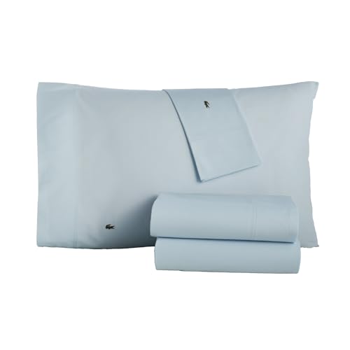 Lacoste 100% Cotton Percale 3-Piece Sheet Set – Lightweight and Ultra-Soft Bedding with Deep Pockets, Wrinkle-Resistant, Hypoallergenic and Durable, Oeko-Tex Certified – Breeze Blue, Twin