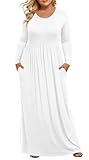 LONGYUAN Women's Maxi Dresses Plus Size Long Dresses Soft 2025 Trendy with Pockets White 3XL