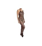 Dreamgirl Women's Fishnet Halter Crotchless Bodystocking, Black, One Size