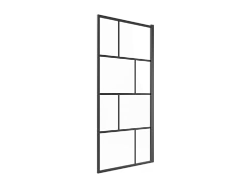 Vente-unique - Pare baignoire pivotant style industriel - 70 x 140 cm - Noir mat - Verre - RIVANON