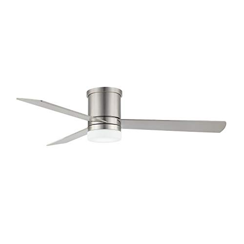 Black Friday 🔥 WINGBO 52" Flush Mount Modern Ceiling Fan with Light and Remote Control, Hugger Ceiling Fan Brushed Nickel, 3 Reversible Blades, Low Profile LED Ceiling Fan for Living Room Kitchen Bedroom, ETL Listed