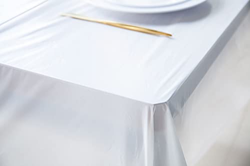 Plastic Table Cloth For Parties, Disposable Tablecloth 54" X 108", Pack Of 6, White Rectangle #TOP3