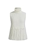MakeMeChic Women's High Neck Fringe Trim Sweater Vest Tops Sleeveless Slim Fit Knit Tops White Small