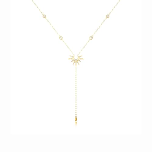 JOOTUEPO Chaîne longue en Y, Collier multi-rangs or 14 carats, Chaîne longue élégante, longueélégante/avec pendentif en forme de soleil, pour femmes/Ensemble de chaînes/Bijoux simples