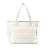 GÜERA - Bolso Tote Acolchado Mujer Grande Impermeable | Ligero y Moderno para Universidad, Viaje, Deporte o Trabajo | Bandolera con Compartimentos y Cremallera | Estilo Casual Elegante (Beige)