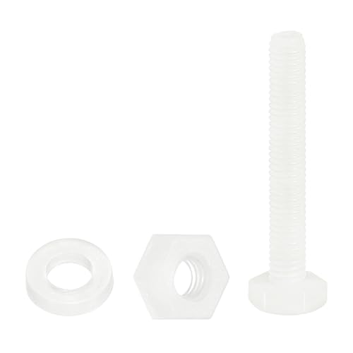 sourcing map 150 Pcs/50 Sets Nylon Hex Bolts, M3 x 20mm Plastic Full Threaded Hex Head Screws Bolts and Nuts with Flat Washers for Machinery Electronics Industrial Accessories, White