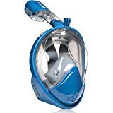 PRODIGY Full Face Snorkel Mask Adult Kids – 180° Panoramic Snorkeling Masks Gear for Adults and Youth - Easy Breathing SWIMTECH Dry Top Set, Anti-Leak&Anti-Fog– (True Blue w/GoPro – S/M)