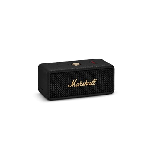 Image of Marshall Emberton III Compact Portable Bluetooth Speaker with 32+ Hours of Playtime, (360 Sound), Dust & Waterproof (IP67) - Black & Brass.