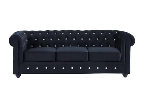 Vente-unique-Couchgarnitur 3+1+1 - Samt - Schwarz mit Knöpfen in Kristalloptik - Chesterfield – Bild 3
