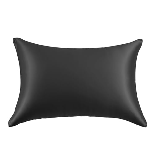 Image of THXSILK 100% Mulberry Silk Pillow Case, 30 Momme Silk Pillowcase for Hair and Skin, Hypoallergenic Soft Breathable Pillow Cover with Hidden Zipper, 1pc(Black, Standard 20 inchx26 inch)