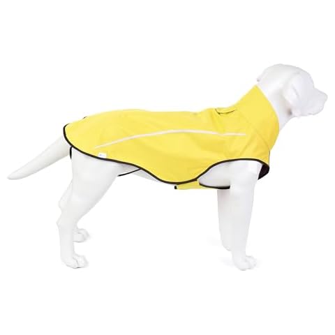 Mile High Life | Dog Raincoat | Adjustable Water Proof Pet Clothes | Lightweight Rain Jacket with Reflective Strip | Easy Step in Closure, Yellow, Medium Cover