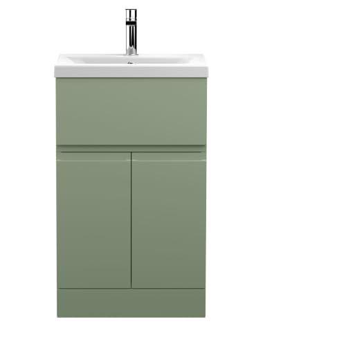 Image of Balterley Mavesyn Contemporary 2 Door 1 Drawer Floor Standing Vanity Unit with Mid-Edge Basin, Satin Green, 500mm