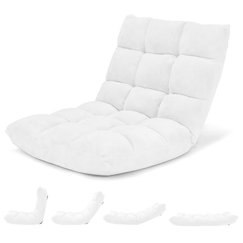 Image of Giantex Floor Chair with Back Support, 14 Adjustable Position, Padded Sleeper Bed, Couch Recliner, Folding Gaming Floor Chairs for Adults, Living Room, Bedroom, Yoga, Meditation, White
