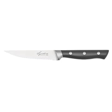Lagostina Virtuoso, Set 4 Coltelli da Bistecca 11cm, Robusto e Resistente, Lama in Acciaio Inox, Manico Ergonomico Rivettato con Rinforzo, Elevata Affilatura, Taglio senza sforzo