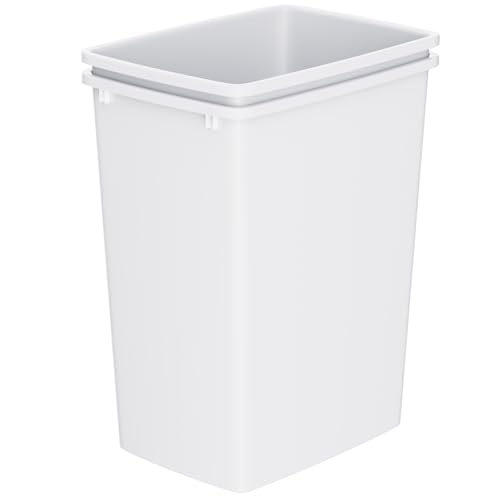 Image of 35 Quart Plastic Trash Can, Slim Trash Can, Under Cabinet Waste Bin | 9-Gallons Sturdy and Lightweight Slim Trash Can, Trash Cans for Kitchen, Workspace, Office, Easy to Clean, 2-Pack, White