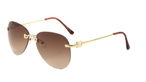 Dweebzilla Bronson Rimless Pilot Aviator Dark Lens Luxury Sunglasses