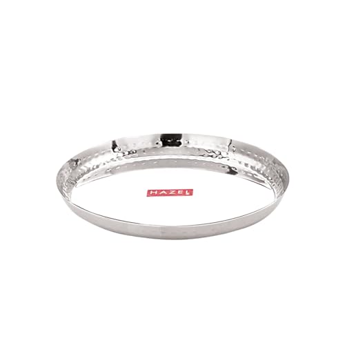 Image of HAZEL Stainless Steel Lunch Plate 25.5cm | Thali with Hammered Sides | Daily Use Dinner Plate Food Serving Plate for Restaurant Thali