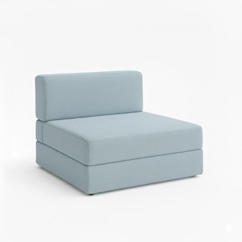 Image of PUM PUM Foldable Sofa Cum Bed | EPE Foam 2 Seater Floor Sofa | Premium Jute Fabric | Space-Saving Furniture for Living Room & Bedroom|36 Inch Width,Sky Blue