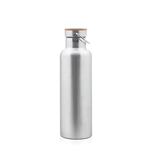 Preisvergleich Produktbild Pure Design Wasserflasche Edelstahl 750 ml Hochwertige, Leichtgewichtler Trinkflasche Nur 196 Gramm Bambus / Sport-Deckel BPA Frei - Ohne Logo