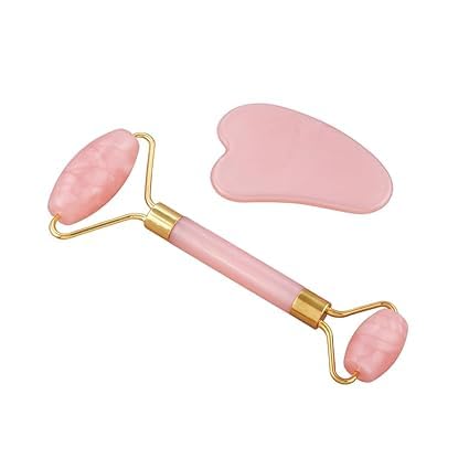 FEDDE Rose Quartz Face Massager Roller Double Sided Jade Roller Tool for Anti-Aging, Anti-Wrinkles, Face Neck Toning, Skin Firming - Pink