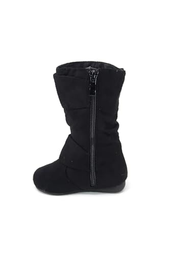 Girl's Kid's Faux Suede Two Buckle Zipper Flat Heel Mid Calf Slouchy Boot Shoes3