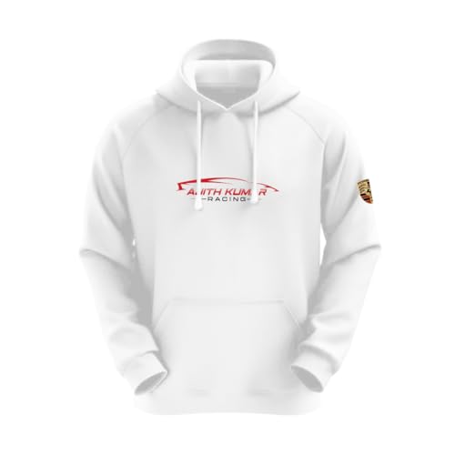 Image of DUDEME : Ajith Kumar Car Racing Motorsport Hoodie | AK Designs | Car Enthusiast for Men & Women White Hoodie 100% Cotton Car Printed Hoodies.