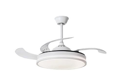 NARVI Ventilador de techo color blanco, diámetro 50 cm., con 3 Palas retráctiles transparentes,Motor DC, Luz LED Regulable en intensidad y color. Con Memoria y Mando.