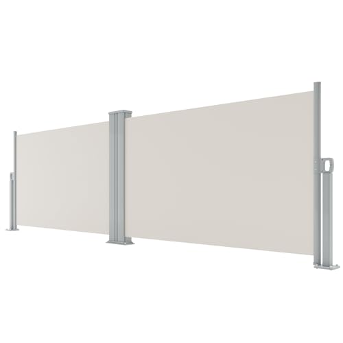 GarveeLife 71 in x236 in Double Side Awning, Retractable Side Awning with 280 g Polyester Fabric, Rainproof and UV-Proof Folding Privacy Screen Privacy Fence, for Deck, Patio, Pools, Beige