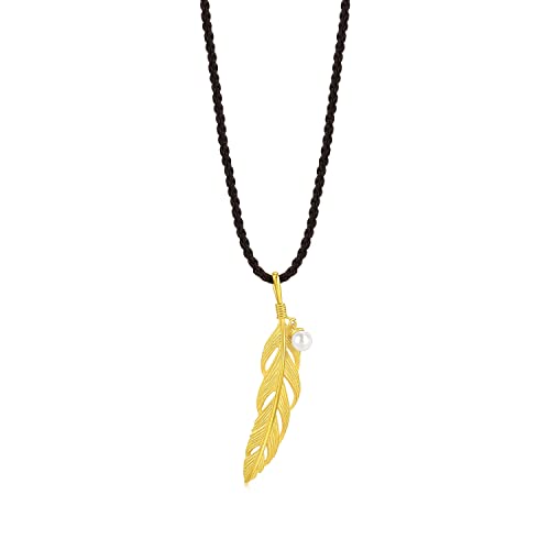 CHOW SANG SANG 999.9 24K Solid Gold Price-by-Weight Gold Feather with Pearl Necklace for Women and Men 93590Z 93591Z